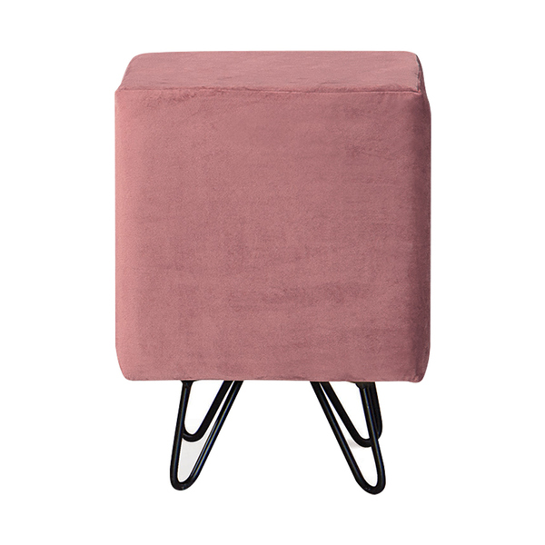 Puff Decorativo Pés Aço Preto Cubo Veludo Rosa G17 - Gran Belo