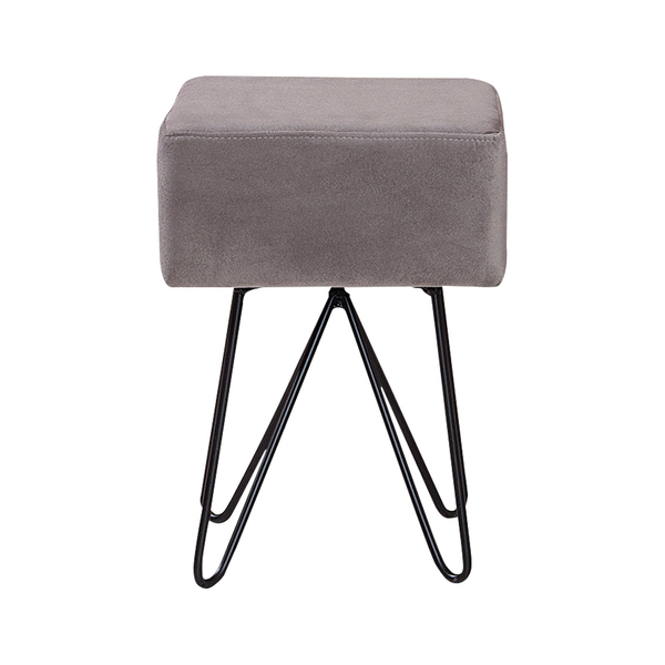 Puff Decorativo Pés Aço Preto Reji Veludo Cinza G17 - Gran Be