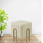 Puff Decorativo Realeza Linho Palha Metal Dourado