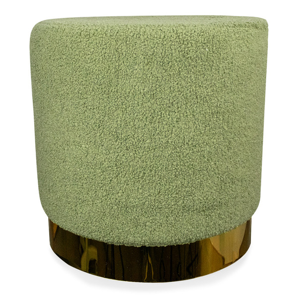 Puff Decorativo Redondo Base Dourada Lara Bouclê Verde 40 Cm