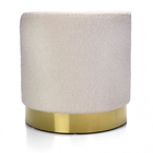 Puff Decorativo Redondo Em Bouclê Bege Com Detalhe Dourado Na