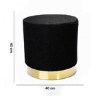 Puff Decorativo Redondo Em Bouclê Preto Com Detalhe Dourado N