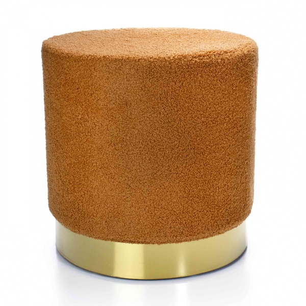 Puff Decorativo Redondo Em Bouclê Terracota Com Detalhe Doura