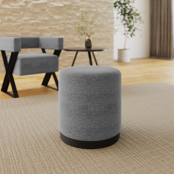 Puff Decorativo Redondo Estilo Industrial Lisboa  Linho Cinza