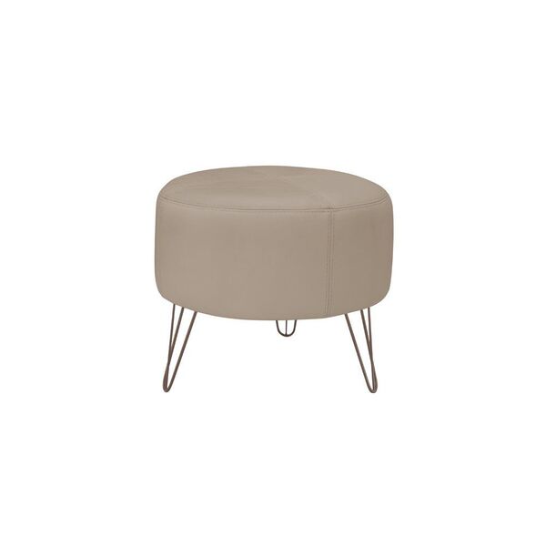 Puff Decorativo Redondo Pés Metal Couro Bege G58 - Gran Belo