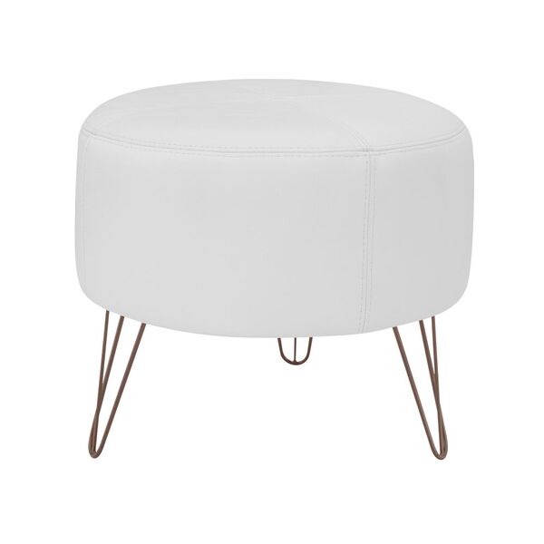 Puff Decorativo Redondo Pés Metal Couro Branco Fosco G58 - Gr