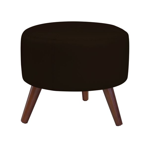 Puff Decorativo Redondo Pés Palito Couro Marrom Brilho - Gran