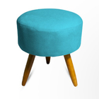 Puff Decorativo Redondo Pés Palito Suede Azul Tiffany Ppa Dec