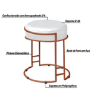 Puff Decorativo Redondo Sakura Base Metal Bronze Corano Branc