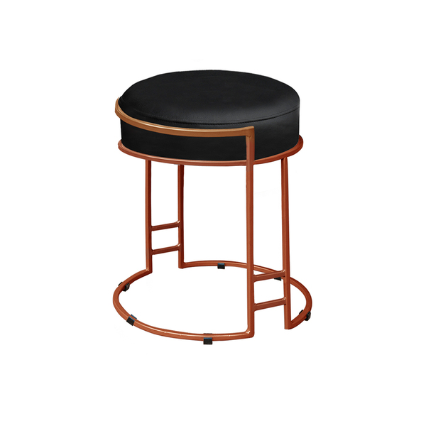 Puff Decorativo Redondo Sakura Base Metal Bronze Corano Preto