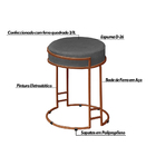 Puff Decorativo Redondo Sakura Base Metal Bronze Suede Cinza