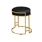 Puff Decorativo Redondo Sakura Base Metal Dourado Corano Pret