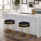 Puff Decorativo Redondo Sakura Base Metal Dourado Corano Pret