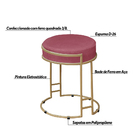 Puff Decorativo Redondo Sakura Base Metal Dourado Suede Rosa