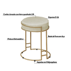 Puff Decorativo Redondo Sakura Base Metal Dourado Veludo Bege