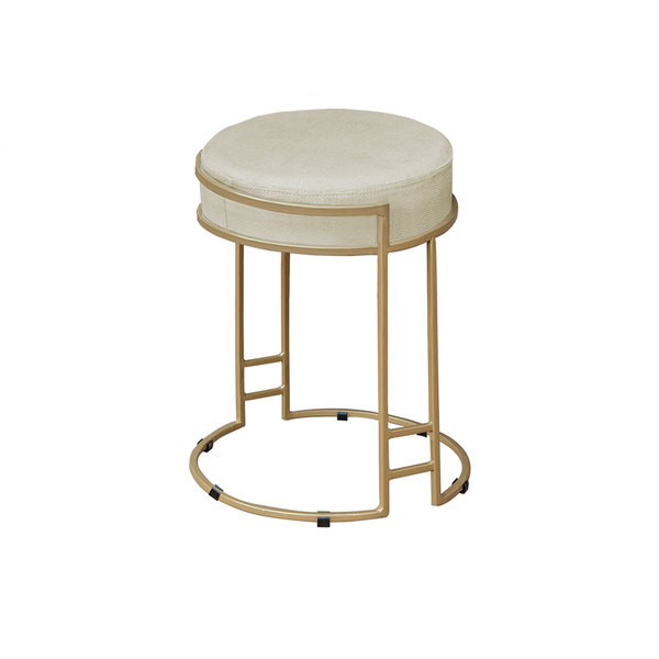 Puff Decorativo Redondo Sakura Base Metal Dourado Veludo Bege