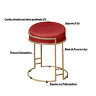 Puff Decorativo Redondo Sakura Base Metal Dourado Veludo Verm