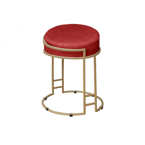 Puff Decorativo Redondo Sakura Base Metal Dourado Veludo Verm