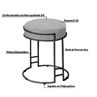 Puff Decorativo Redondo Sakura Base Metal Preto Linho Cinza -