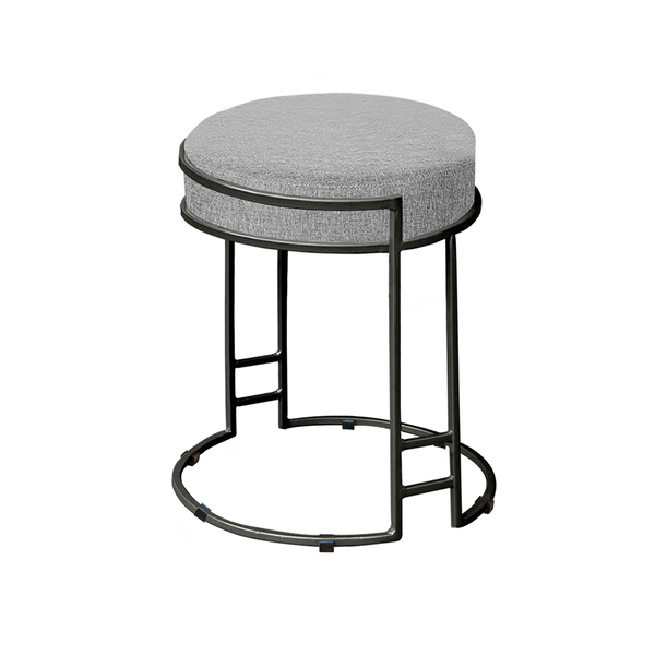 Puff Decorativo Redondo Sakura Base Metal Preto Linho Cinza -