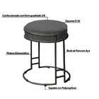 Puff Decorativo Redondo Sakura Base Metal Preto Linho Grafite