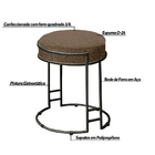 Puff Decorativo Redondo Sakura Base Metal Preto Linho Marrom