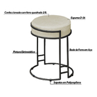 Puff Decorativo Redondo Sakura Base Metal Preto Veludo Bege G