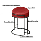 Puff Decorativo Redondo Sakura Base Metal Preto Veludo Vermel