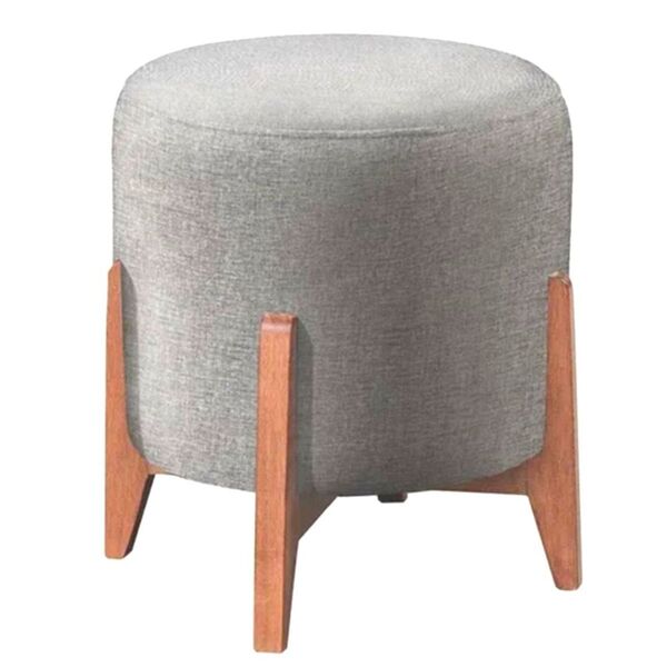 Puff Decorativo Redondo Sala De Estar Eloá Suede Cinza Claro