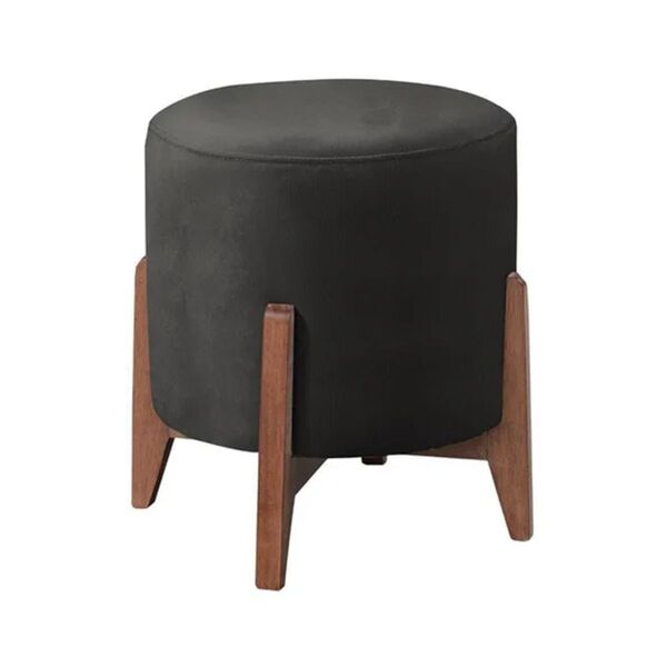 Puff Decorativo Redondo Sala De Estar Eloá Suede Preto