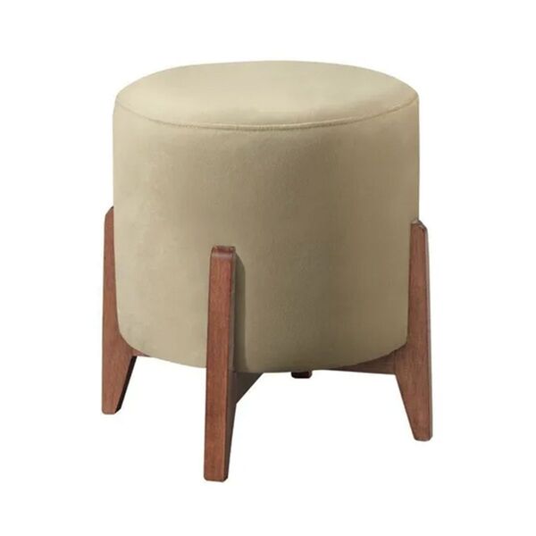 Puff Decorativo Redondo Sala De Estar Helena Veludo Bege