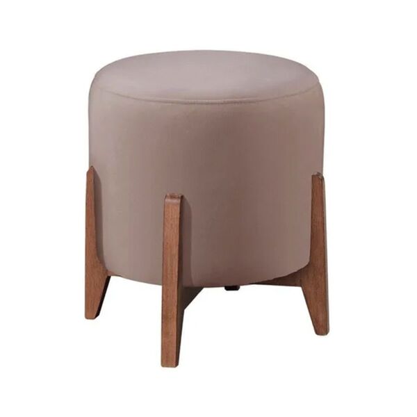 Puff Decorativo Redondo Sala De Estar Raika Luxo Veludo Rosê