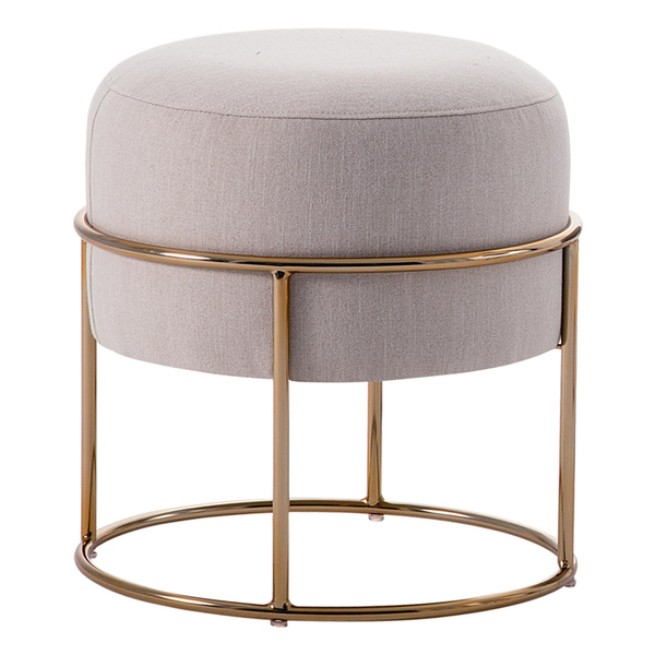 Puff Decorativo Redondo Squillo Pés Em Aço Bege/dourado G66 -