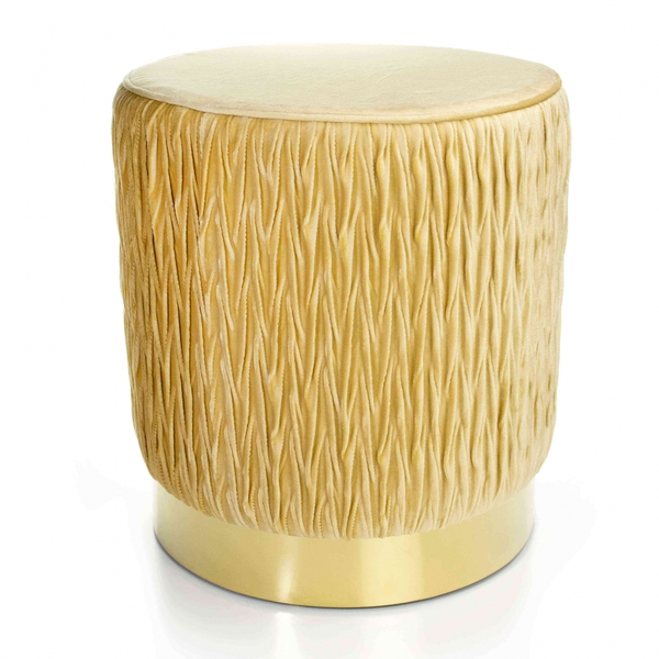 Puff Decorativo Redondo Tati Veludo Bege Com Base Dourada 38