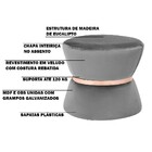 Puff Decorativo Sala De Estar 45cm Dhaka Veludo Cinza G15 - G