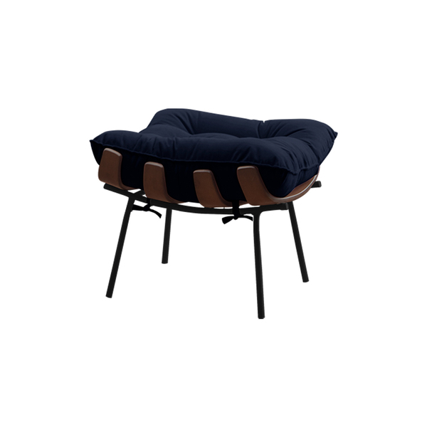 Puff Decorativo Sala De Estar Abel Base De Madeira Preto Velu