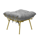 Puff Decorativo Sala De Estar Abel Pés Dourado Linho Cinza Cl