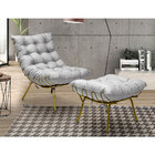 Puff Decorativo Sala De Estar Abel Pés Dourado Linho Cinza Cl