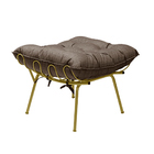 Puff Decorativo Sala De Estar Abel Pés Dourado Linho Marrom G