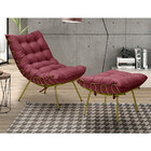 Puff Decorativo Sala De Estar Abel Pés Dourado Suede Bordô G4