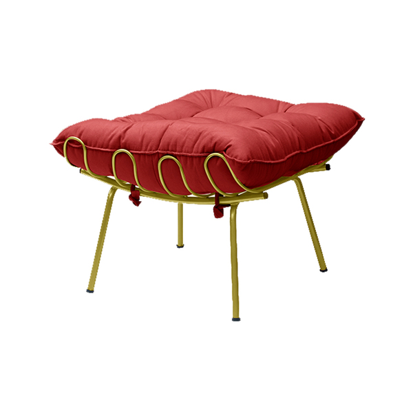 Puff Decorativo Sala De Estar Abel Pés Dourado Suede Vermelho