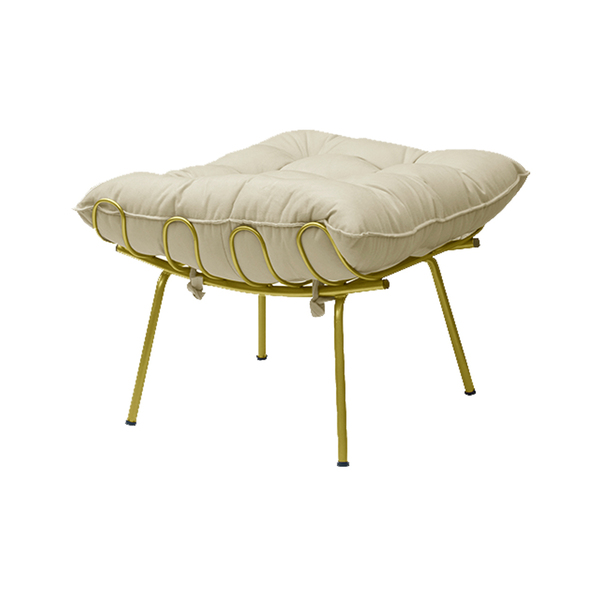 Puff Decorativo Sala De Estar Abel Pés Dourado Veludo Bege G4