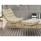 Puff Decorativo Sala De Estar Abel Pés Dourado Veludo Bege G4