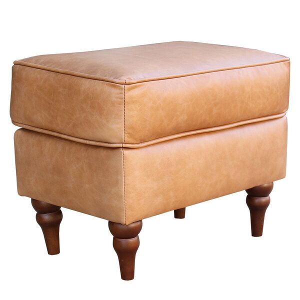 Puff Decorativo Sala De Estar Banjul Pés Madeira Couro Camel