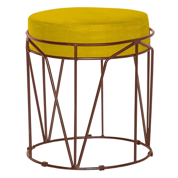 Puff Decorativo Sala De Estar Base Bronze Chloe Suede Amarelo