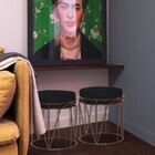 Puff Decorativo Sala De Estar Base Bronze Chloe Suede Preto G