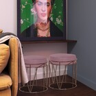 Puff Decorativo Sala De Estar Base Bronze Chloe Veludo Rosê G