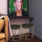 Puff Decorativo Sala De Estar Base Gold Chloe Suede Marrom G4