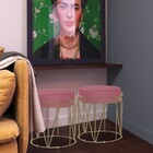 Puff Decorativo Sala De Estar Base Gold Chloe Suede Rosa G41