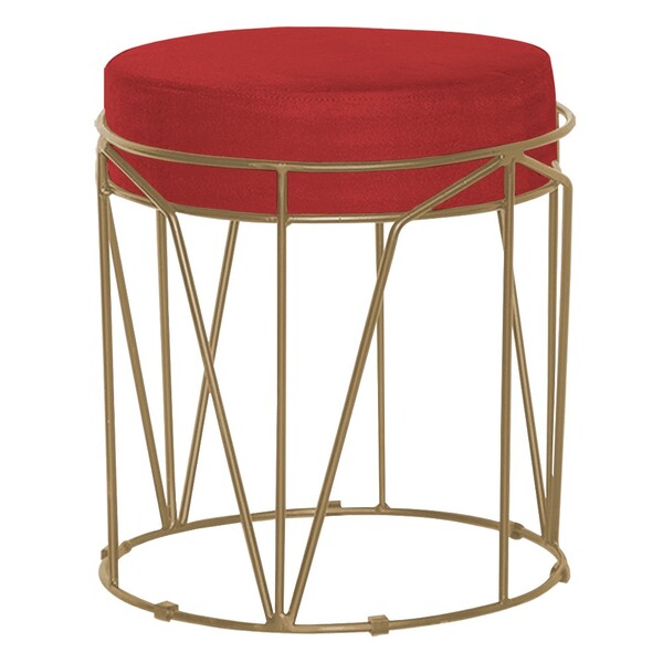 Puff Decorativo Sala De Estar Base Gold Chloe Suede Vermelho